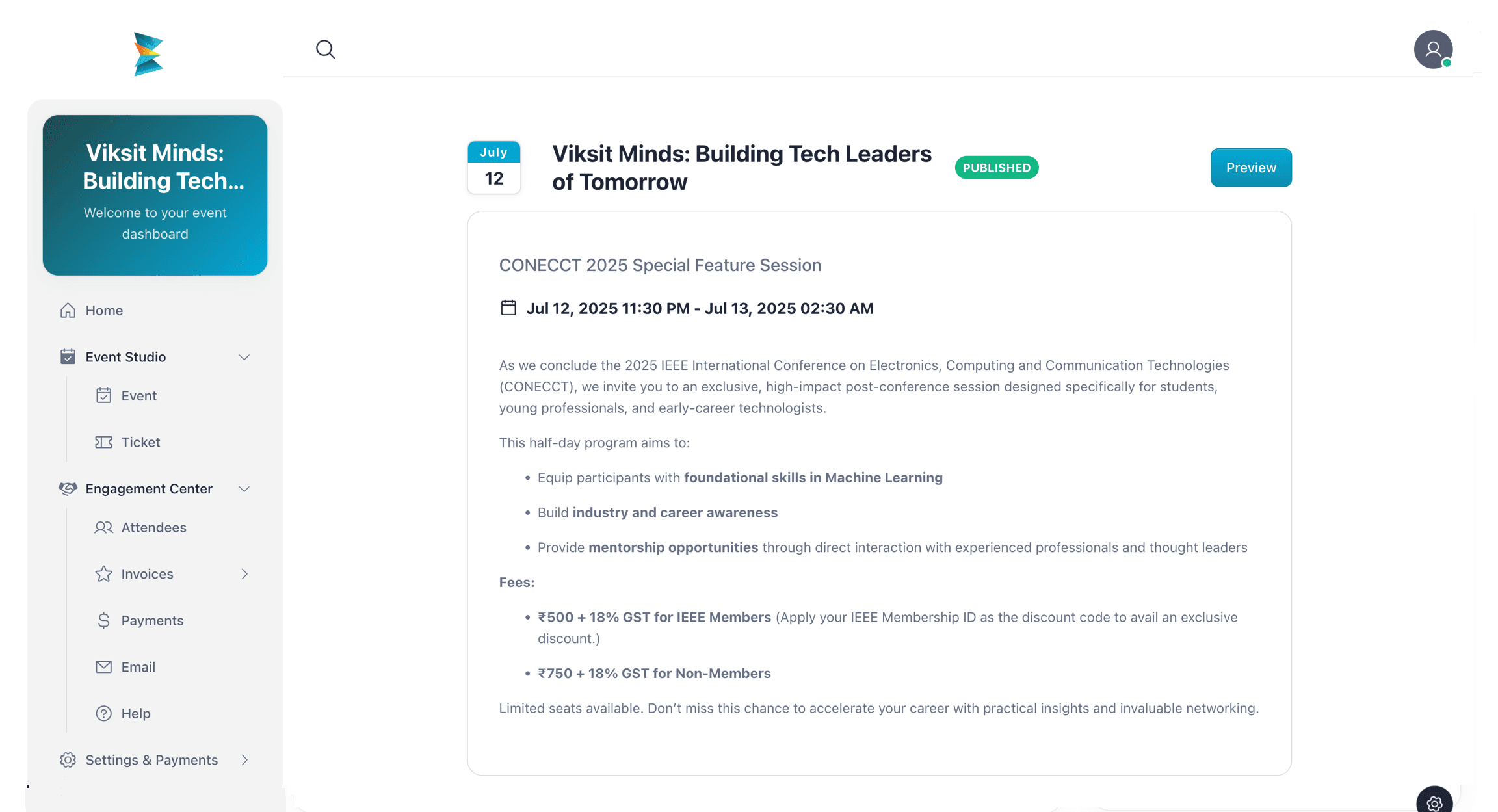 Comprehensive Event Dashboard